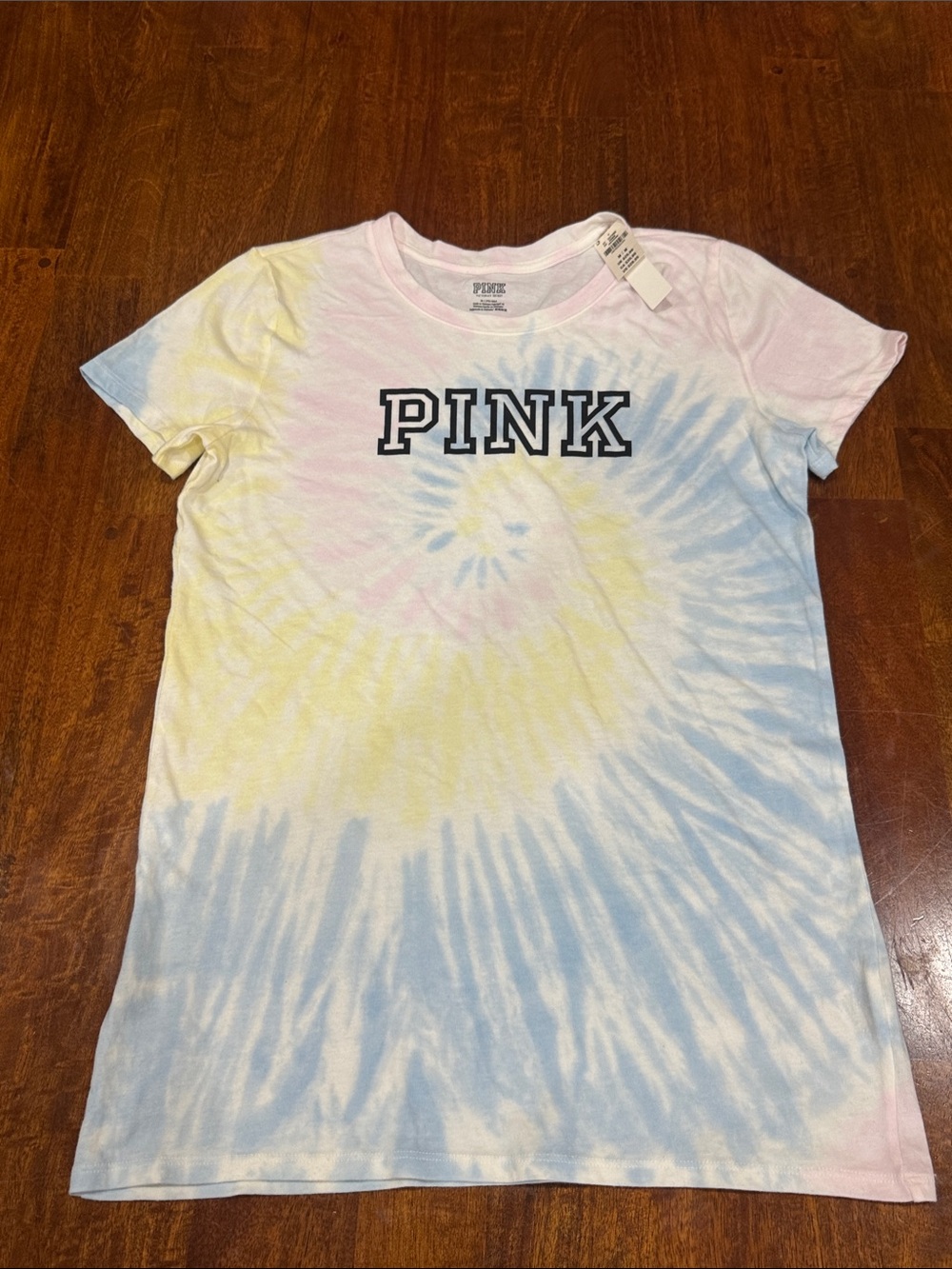 NWT PINK by Victoria's Secret Tie-Dye Logo Tee - Pastel Multicolor